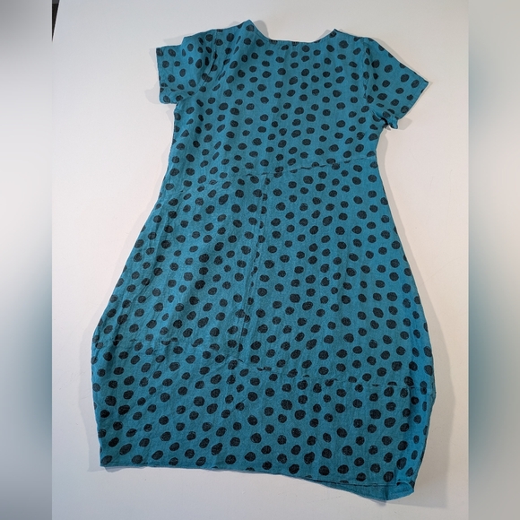 Fenini Short Sleeve Linen Polka Dot Teal Dress Size Medium - Picture 8 of 12